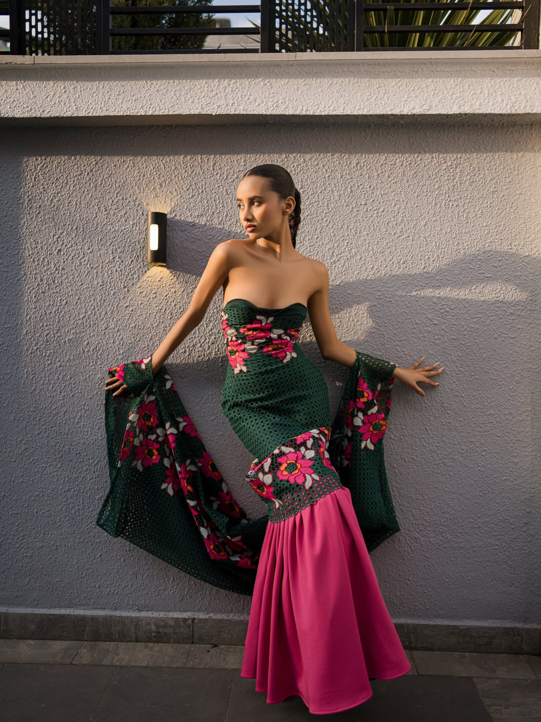Emerald Reverie — gown hem and floral detail